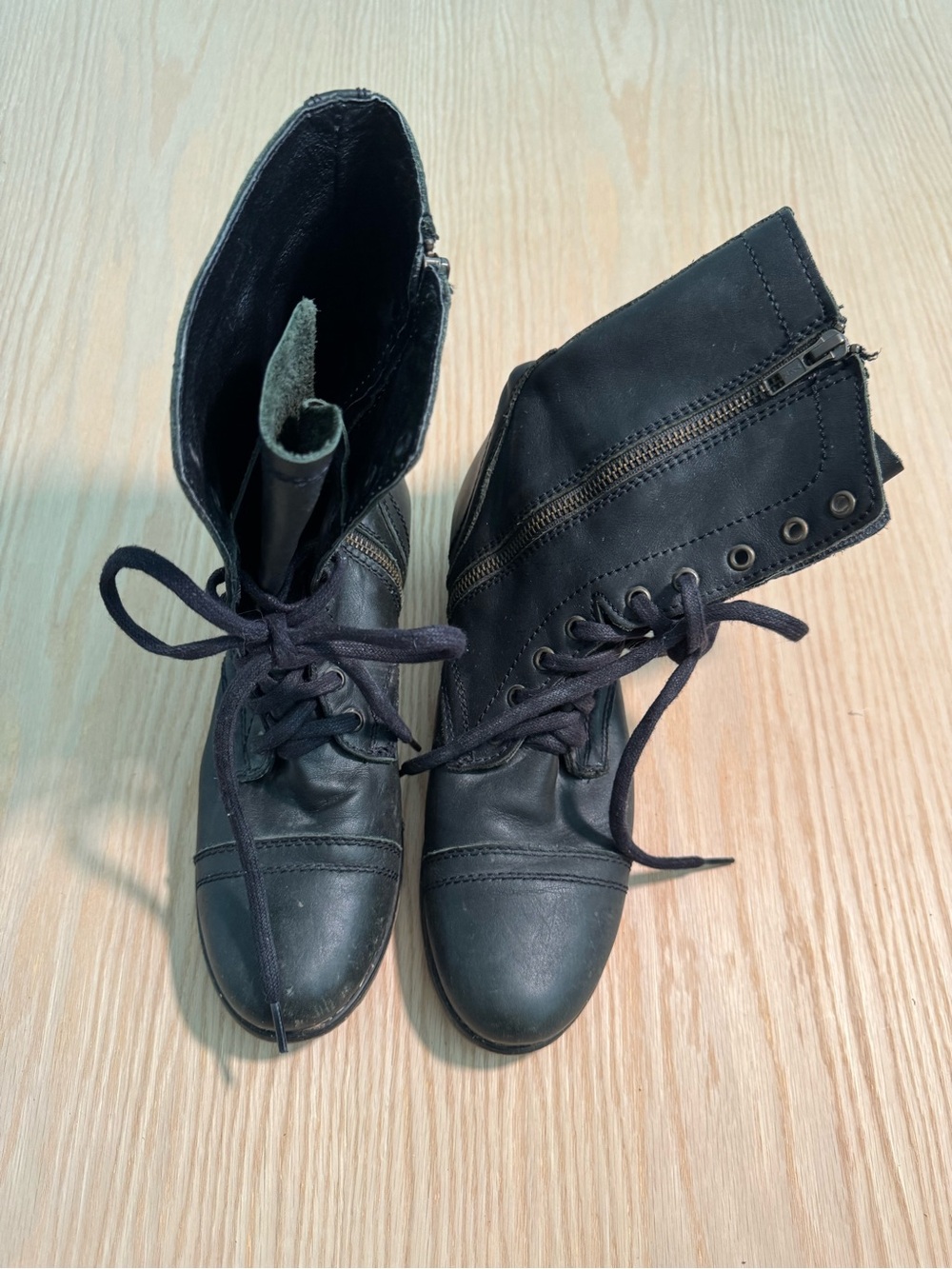 Steve Madden Black Lace-Up Combat Boots with Side Zip
